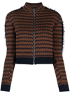 Durazzi Milano Cropped Patterned-jacquard Jacket In Braun