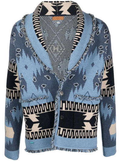 Alanui Icon Jacquard Cashmere And Wool Cardigan In Blue
