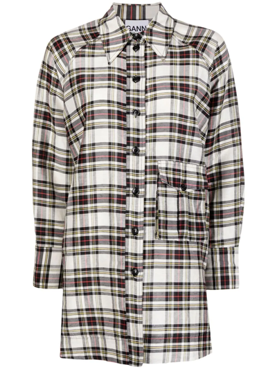 Ganni Checked Long-sleeve Shirt In White,grey