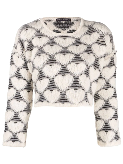 Marco Rambaldi Jacquard-knit Heart Cropped Jumper In White