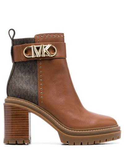 Michael Michael Kors 110mm Monogram Ankle Boots In Brown