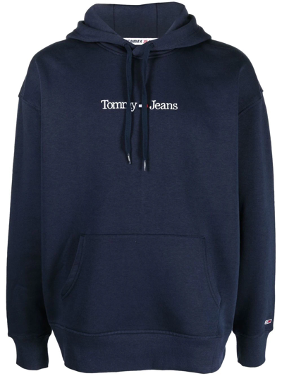 Tommy Jeans Logo-embroidered Drawstring Hoodie In Black
