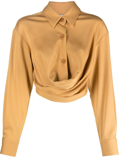 Christopher Esber Draped-design Cropped Shirt In Butterscotch