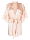 FLEUR OF ENGLAND LACE-TRIM SILK ROBE