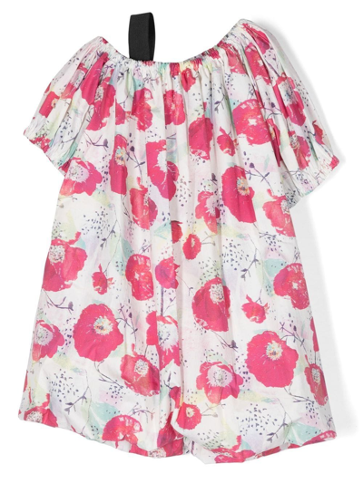 Andorine Kids' Asymmetric Floral-print Dress In Pink