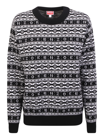 KENZO PULLOVER WITH JACQUARD LOGO BLACK AND WHITE