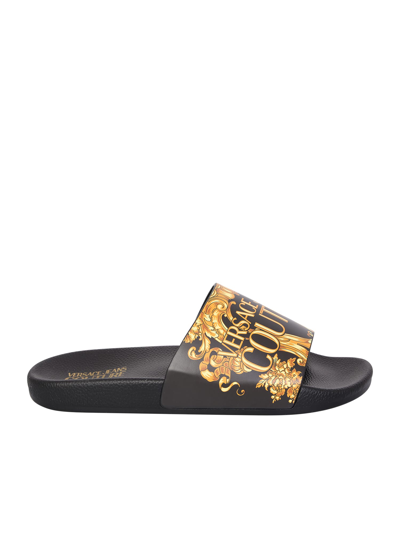 Versace Jeans Couture Baroque Print Rubber Slide Sandals Black In 899 + 948