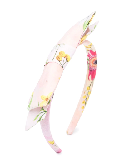 Patachou Kids' Floral-print Bow Headband In Pink
