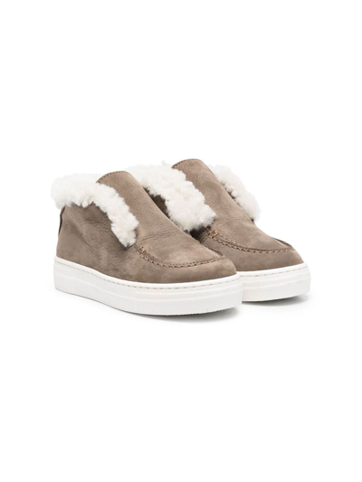 Montelpare Tradition Teen Slip-on Shearling-trim Loafers In Neutrals