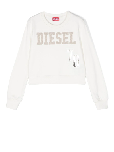 Diesel Teen Logo-patch Crew Neck Sweatshirt In White