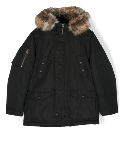 Ralph Lauren Kids' Military Fur-hooded Parka Coat In Black