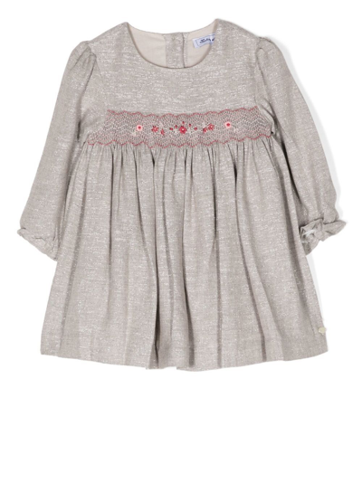 Tartine Et Chocolat Babies' Floral-embroidered Long-sleeve Dress In Brown