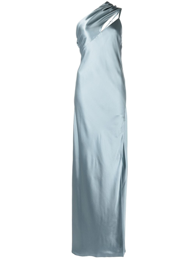 Michelle Mason Side-slit One-shoulder Gown In Blue