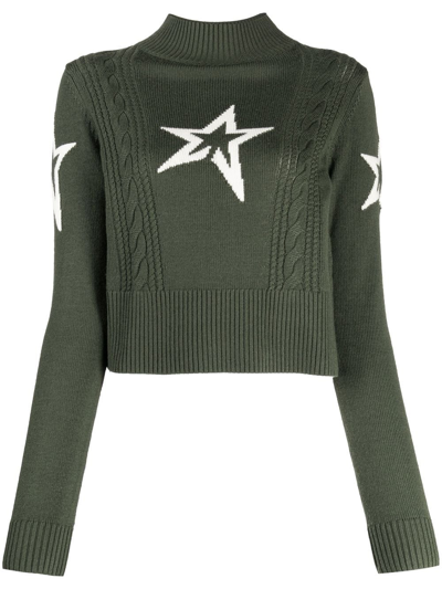 Perfect Moment Cable Underwear Merino Wool Sweater In Dark-green