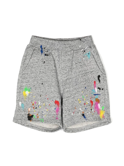 Mostly Heard Rarely Seen 8-bit Kids' Louis Paint-splatter Track Shorts In Grey