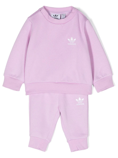 Adidas Originals Babies' Embroidered-logo Tracksuit Set In Purple