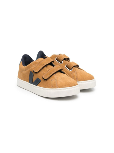 Veja Kids' Suede-leather Touch-strap Sneakers In Brown