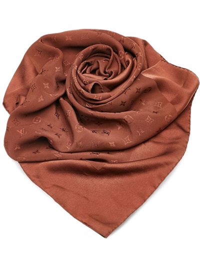 Pre-owned Louis Vuitton  Monogram-pattern Silk Scarf In Brown