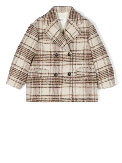 Bonpoint Kids Neutral Tinley Check Double-breasted Coat In Ec Naturel
