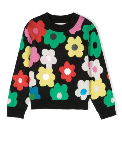 Stella Mccartney Kids' Floral Intarsia-knit Jumper In Black