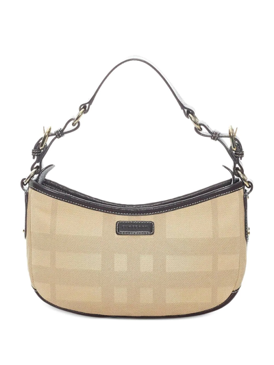 Pre-owned Burberry Tonal Check Zipped Shoulder Bag In Neutrals
