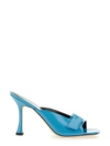 By Far Olivia Patent Leather Square Toe Sandal In Blue