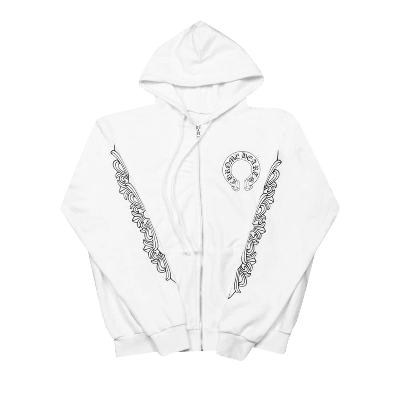 Pre-owned Chrome Hearts Floral Cross Zip Hoodie 'white'