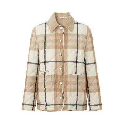Pre-owned Burberry Corduroy Collar Diamond Quilted Barn Jacket 'frosted White'