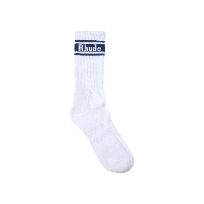 Pre-owned Rhude Stripe Logo Sock 'white/navy'