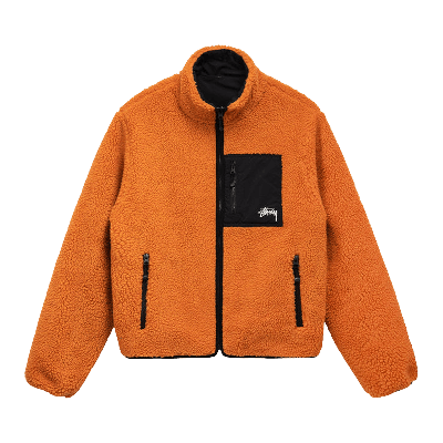 Pre-owned Stussy 8 Ball Sherpa Jacket 'orange'