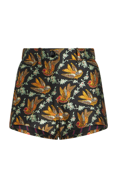 Etro Black Jacquard Shorts With Birds All-over