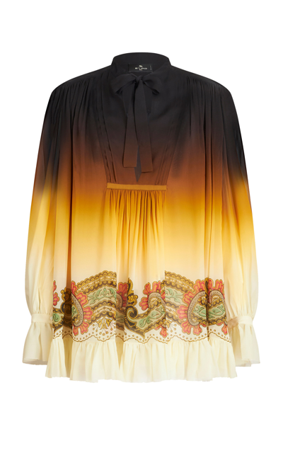 Etro Gathered Printed Silk Crepe De Chine Mini Dress In Multi
