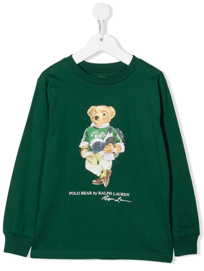 Ralph Lauren Kids' Polo Bear Print Sweatshirt In Green