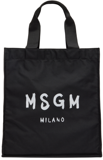 Msgm Logo-print Cotton Tote Bag In Black