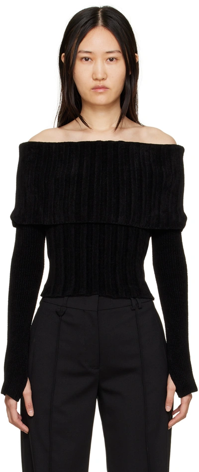Jacquemus Duci Off-the-shoulder Ribbed-knit Sweater In Black