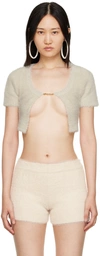 Jacquemus La Maille Neve Cropped Brushed Knitted Cardigan In Ivory