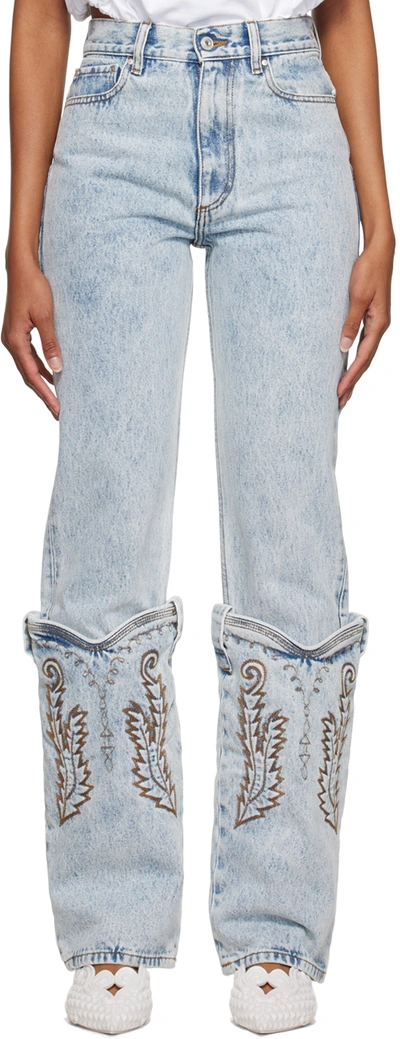 Y/project Blue Paneled Jeans In Ice Blue