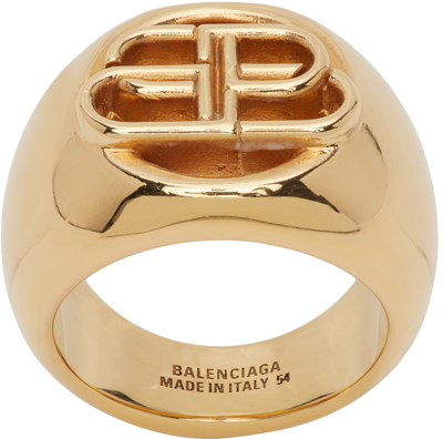 Balenciaga Gold Bb Signet Ring In Metallic