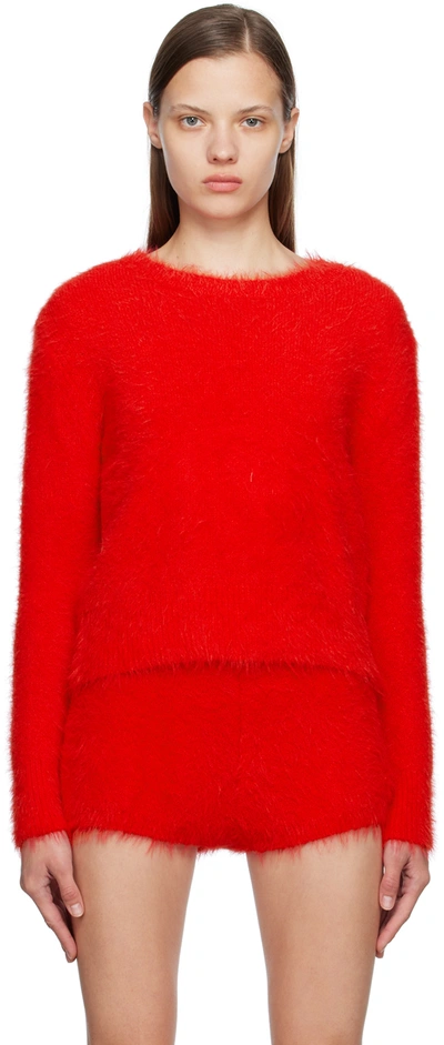 Pushbutton Red Shag Sweater In Rd