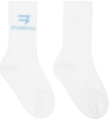 Balenciaga Sporty B Logo Rib-knit Socks In White Blue