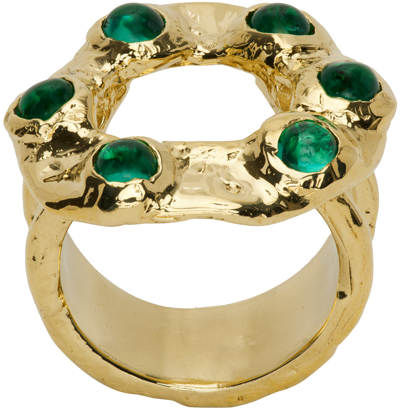 Mondo Mondo Gold & Green Halo Ring In Glass Green
