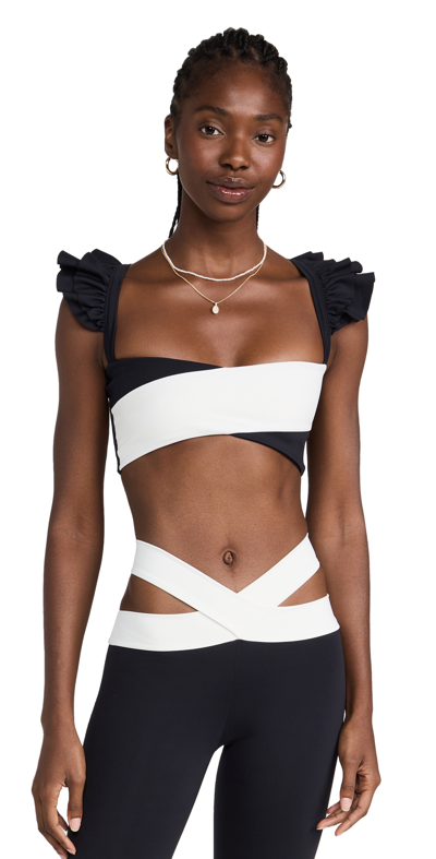 Port De Bras Cross Ruffle Crop Top In Black/chantilly