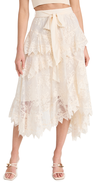 Zimmermann Layered Lace Asymmetric Midi Skirt In Beige