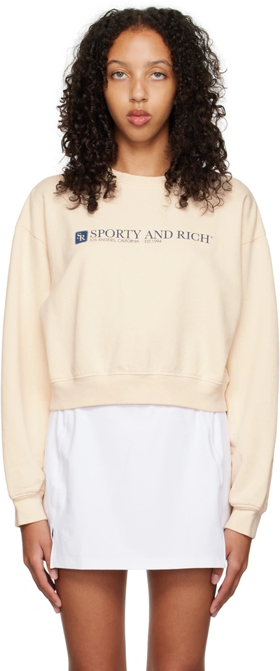 Sporty And Rich 94 Cropped Cotton-jersey Sweatshirt In Beige