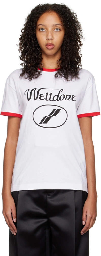 We11 Done White Cursive Ringer T-shirt In Red