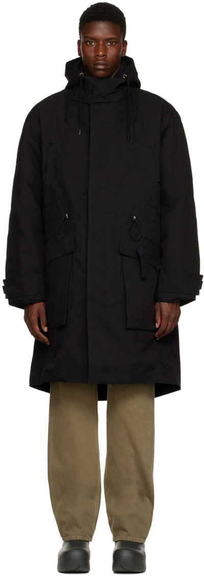 Jacquemus Hooded Parka Coat In Black