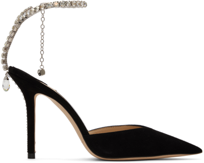 Jimmy Choo Saeda 100 Crystal-embellished Suede Pumps In Black