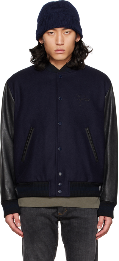 Golden Goose Navy & Black Embroidered Bomber In Dark Blue