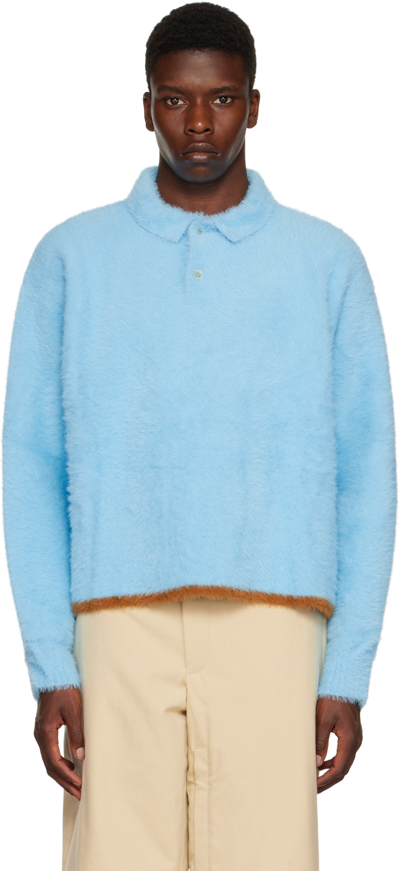 Jacquemus Le Polo Neve Textured Long Sleeve Top In Blau