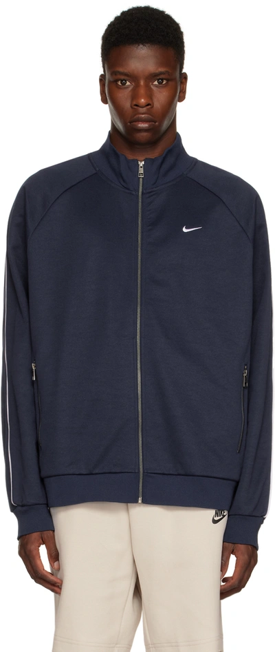 Nike Navy Track Zip-up Sweater In Midnight Navy/white/